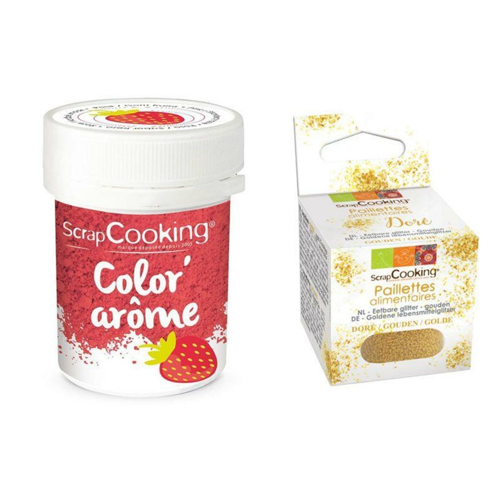 Colorant alimentaire rose arôme fraise + paillettes dorées