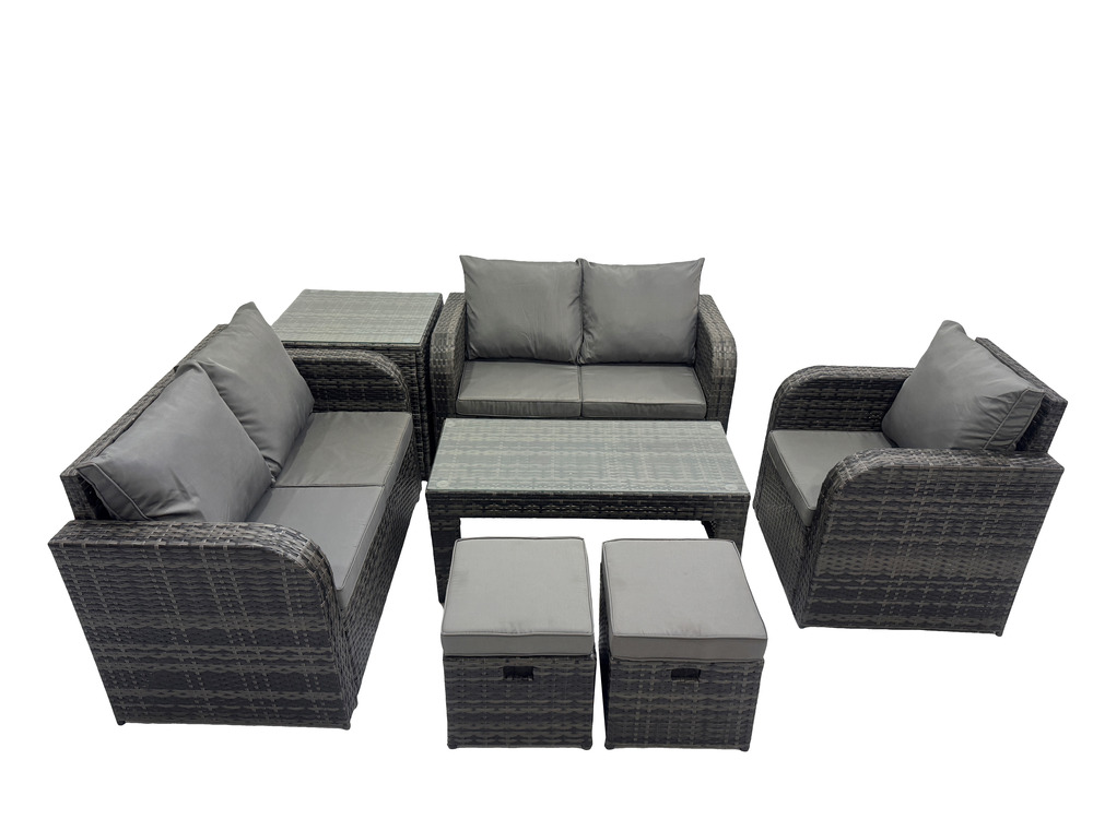 Ensembles de salon de jardin avec 2 petits tabourets table d'appoint gris foncé mixte