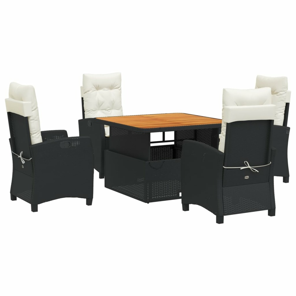 Ensemble à manger de jardin coussins 5pcs noir résine tressée