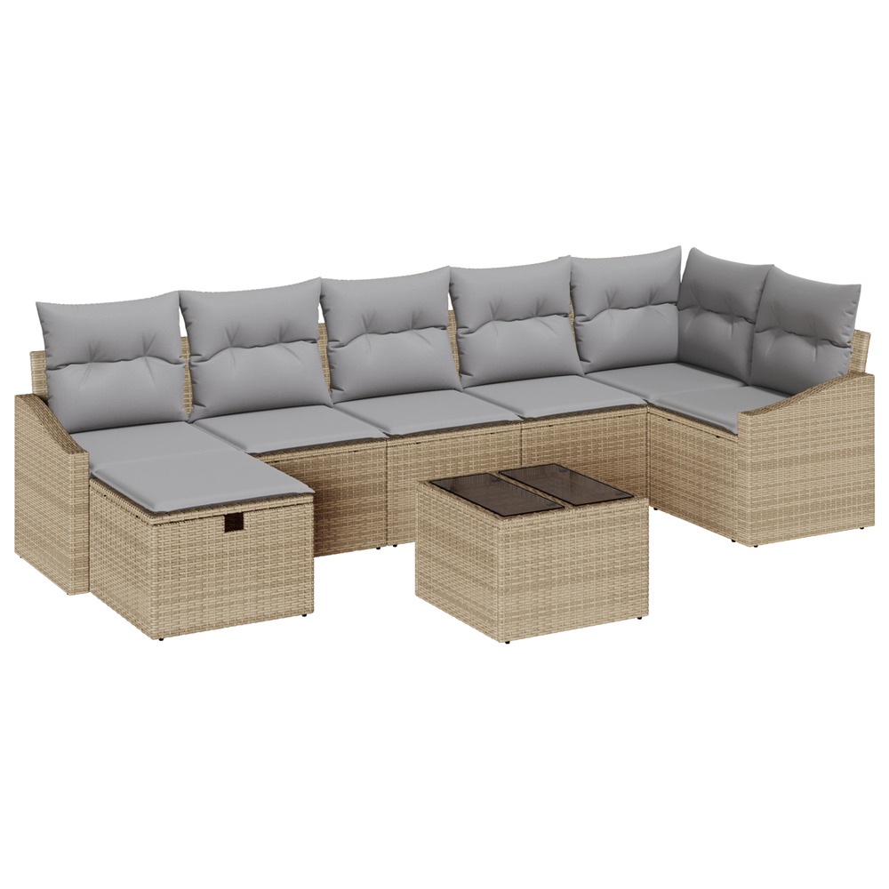 Ensemble de canapé de jardin 8 pièces avec coussins beige poly rattan