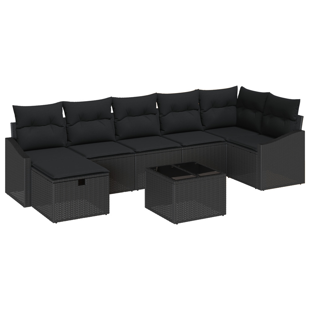 Set de 8 canapés de jardin avec coussins noirs en rotin synthétique