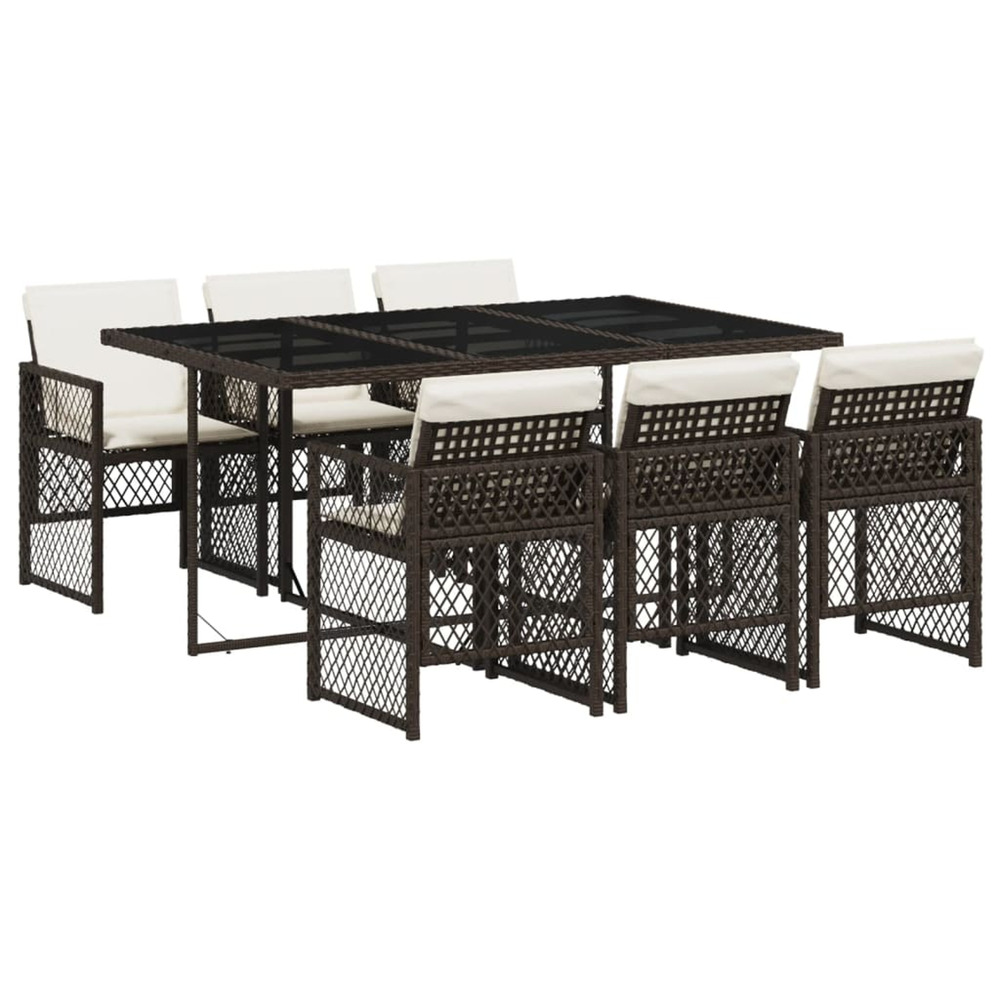 Ensemble à manger de jardin et coussins 7 pcs marron rotin
