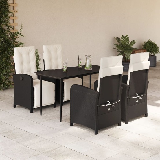 Ensemble à manger de jardin coussins 5pcs noir résine tressée