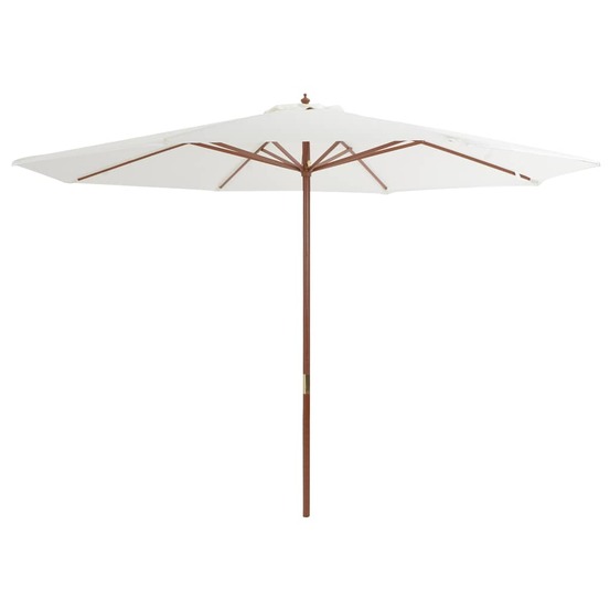 Parasol d'extérieur avec mât en bois 350 cm blanc sable