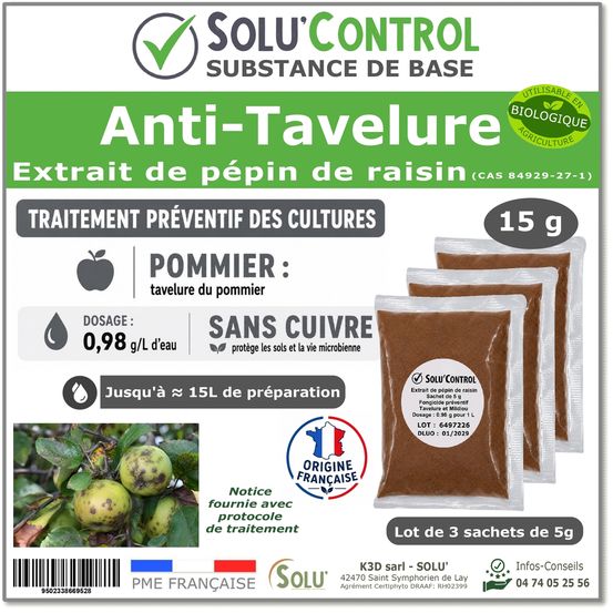 Solu'control extrait de pépins de raisin 15 g - substance de base naturelle - anti tavelure du pommier - alternative sans cuivre
