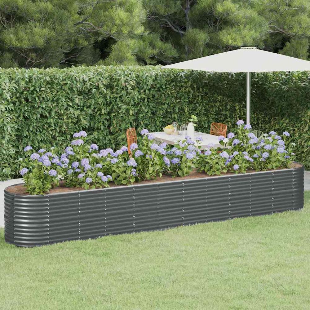 Jardinière xxl acier galvanisé pour potager et fleurs anthracite 440x80x68 cm