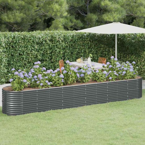 Jardinière xxl acier galvanisé pour potager et fleurs anthracite 440x80x68 cm