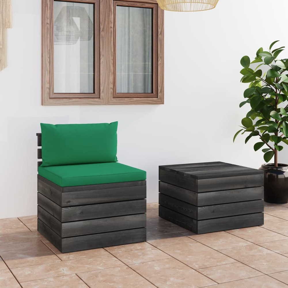 Salon palette de jardin 2 pcs avec coussins bois de pin massif