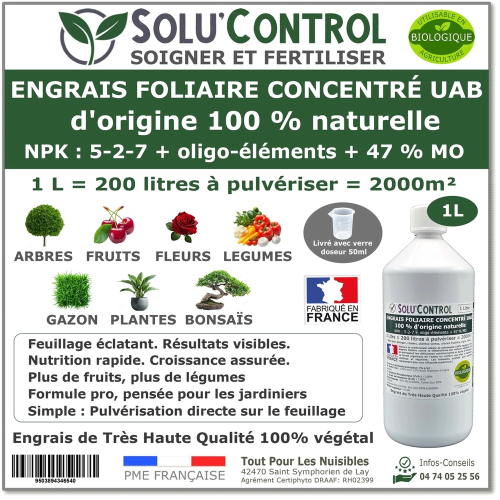 Engrais foliaire naturel solucontrol 1 l croissance floraison et vitalite uab