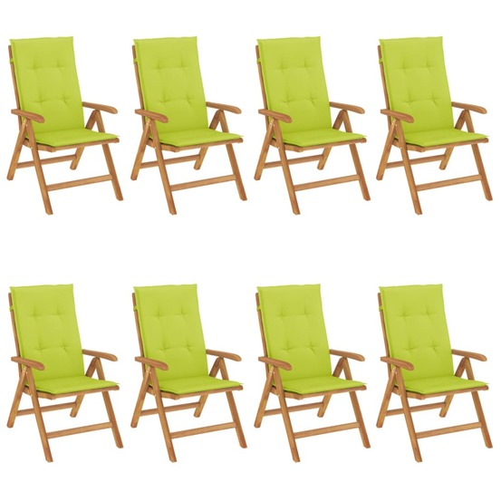 Chaises de jardin inclinables et coussins lot de 8 teck solide