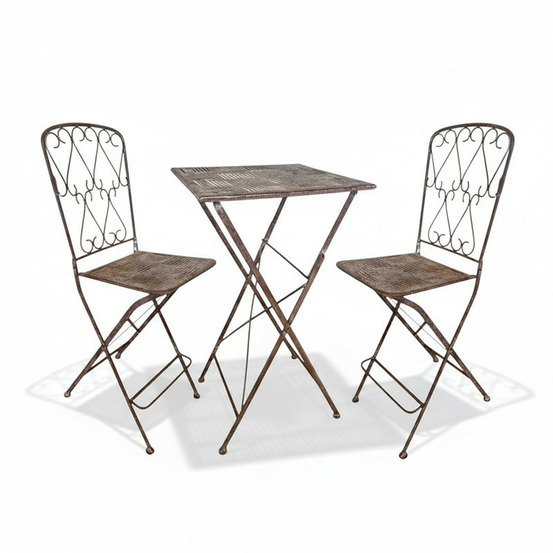 Ensemble mange debout pliant en fer patiné gris vintage table et 2 chaises 53x50x94cm