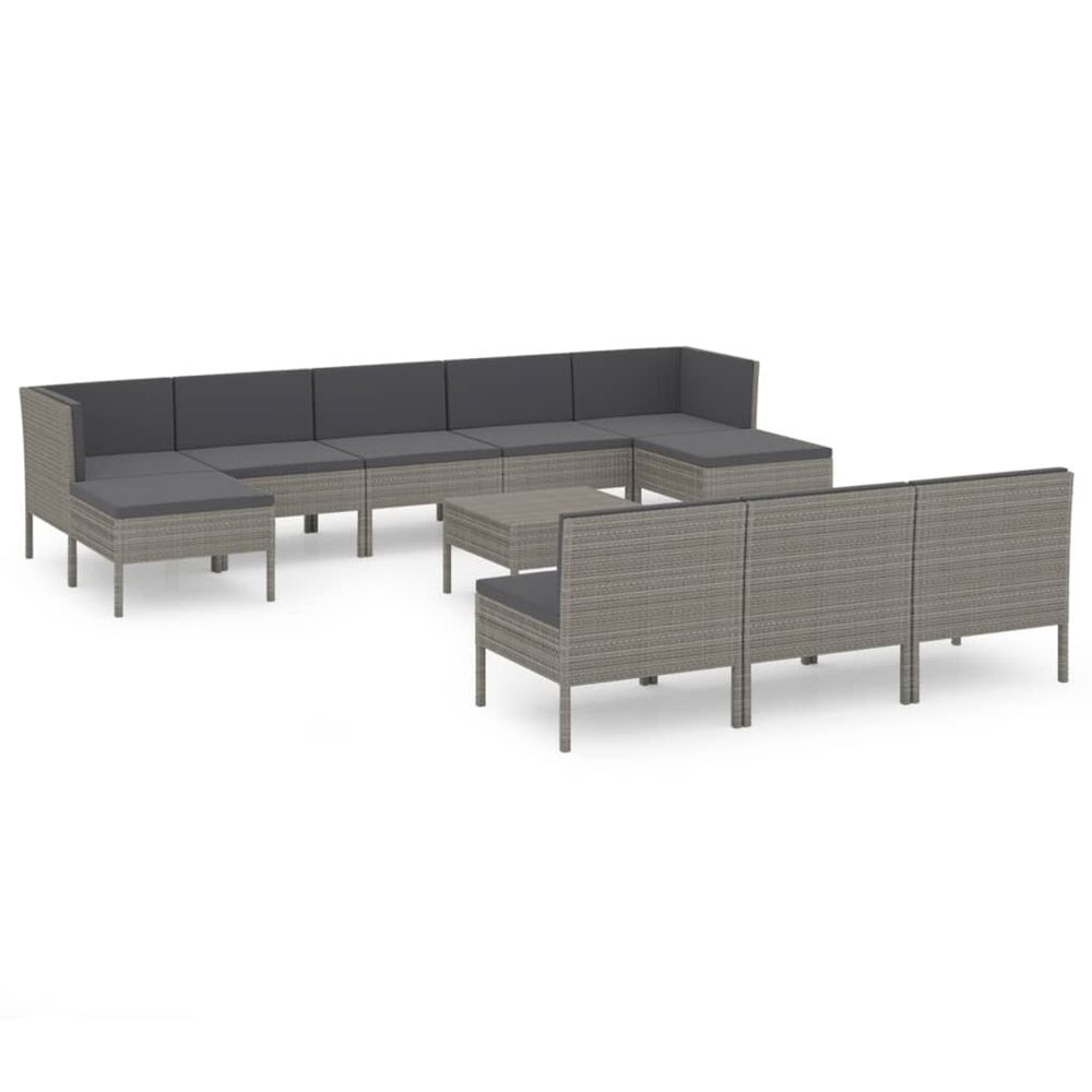 Salon de jardin 11 pcs avec coussins résine tressée gris