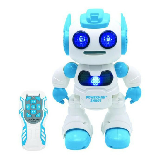 Powerman shoot robot programmable avec dance, musique, démo – télécommande et disques en mousse inclus.