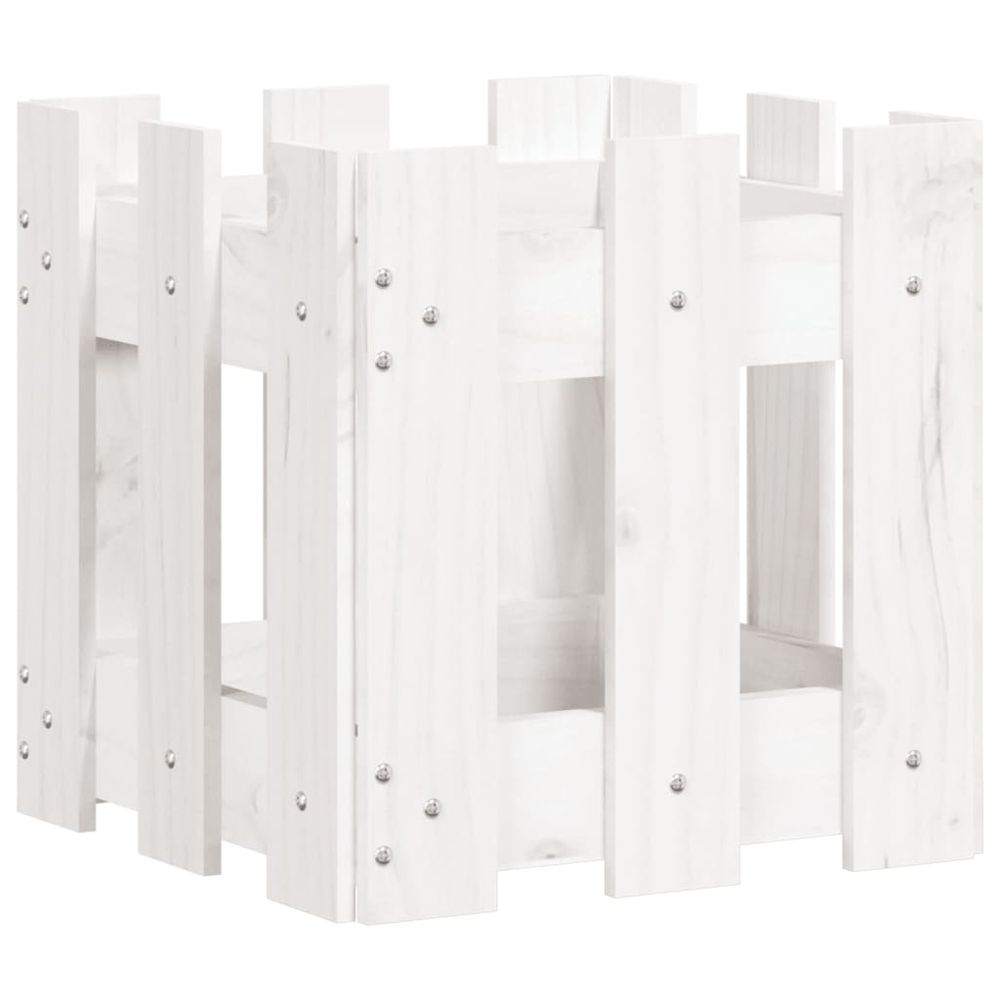 Jardinière avec design de clôture blanc 30x30x30 cm pin massif