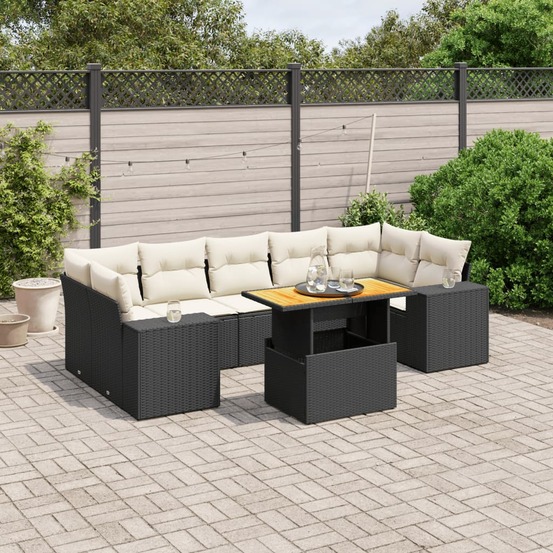 Salon de jardin 8 pcs avec coussins noir résine tressée