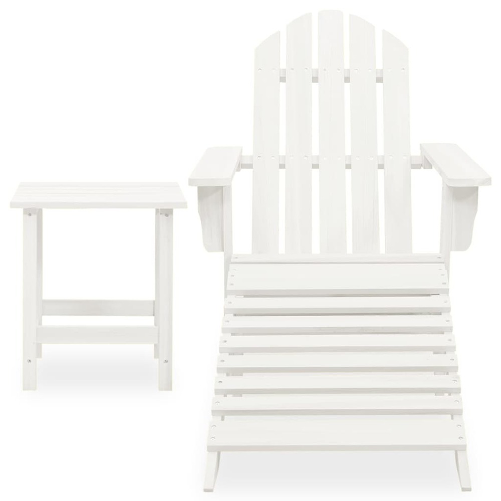 Chaise de jardin adirondack avec pouf et table sapin blanc