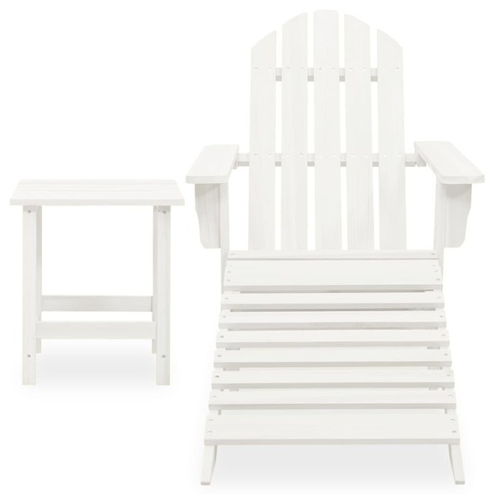 Chaise de jardin adirondack avec pouf et table sapin blanc