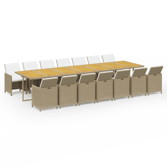 Ensemble à manger de jardin et coussins 15 pcs beige
