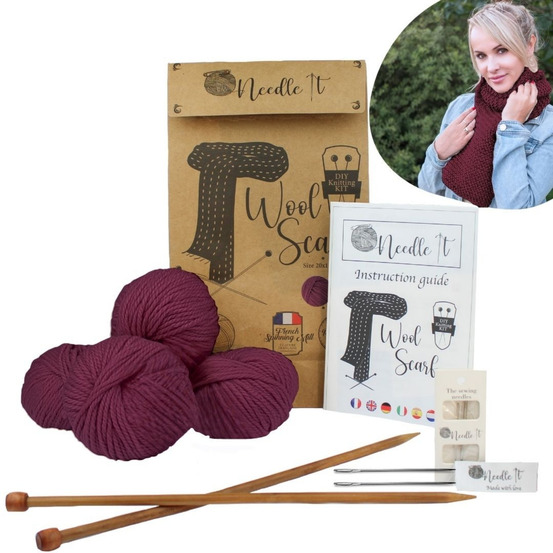 Needle it® kit tricot écharpe bordeaux