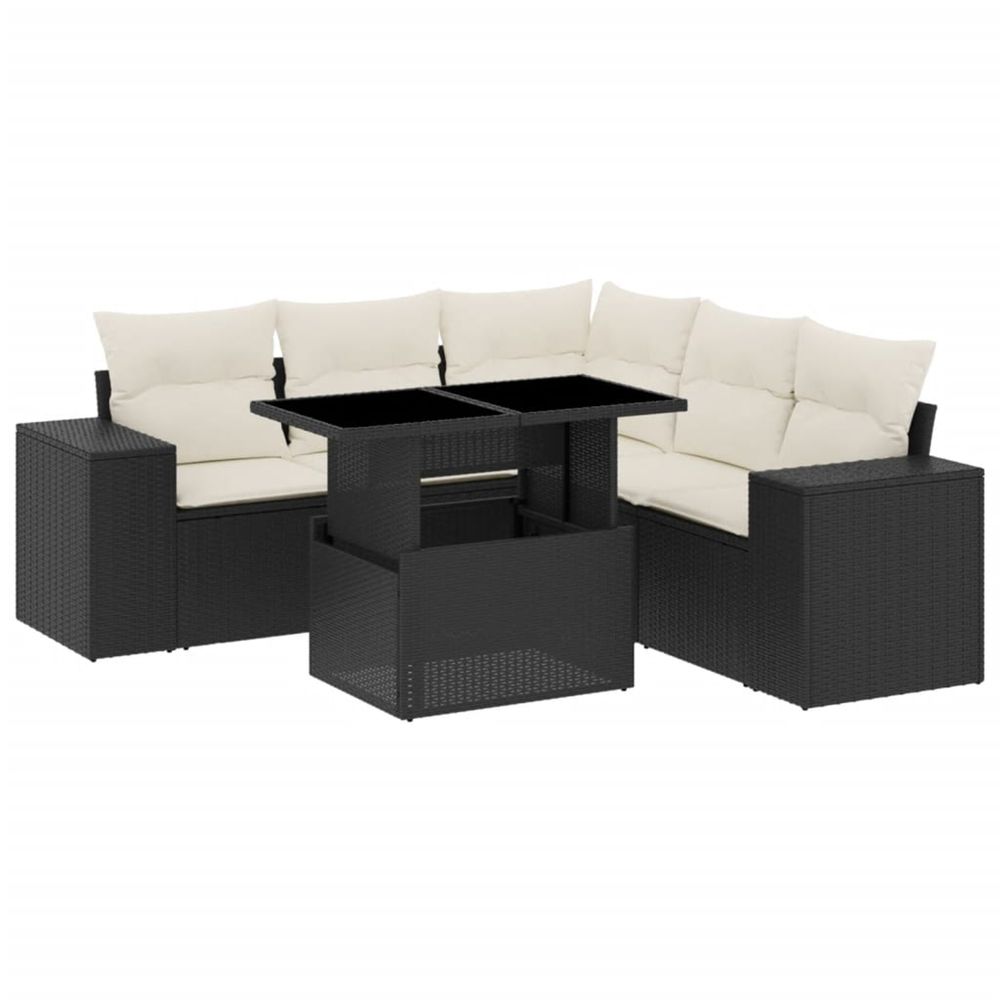 Salon de jardin 6 pcs avec coussins noir résine tressée