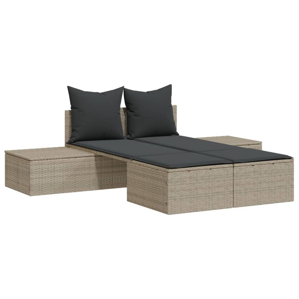Chaise longue double avec coussins gris clair résine tressée bain de soleil