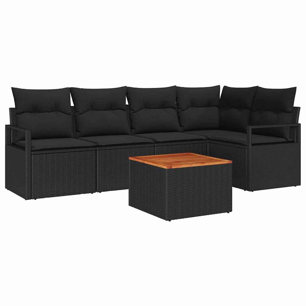 Ensemble de canapé de jardin avec coussin 6 pcs noir polyrotin