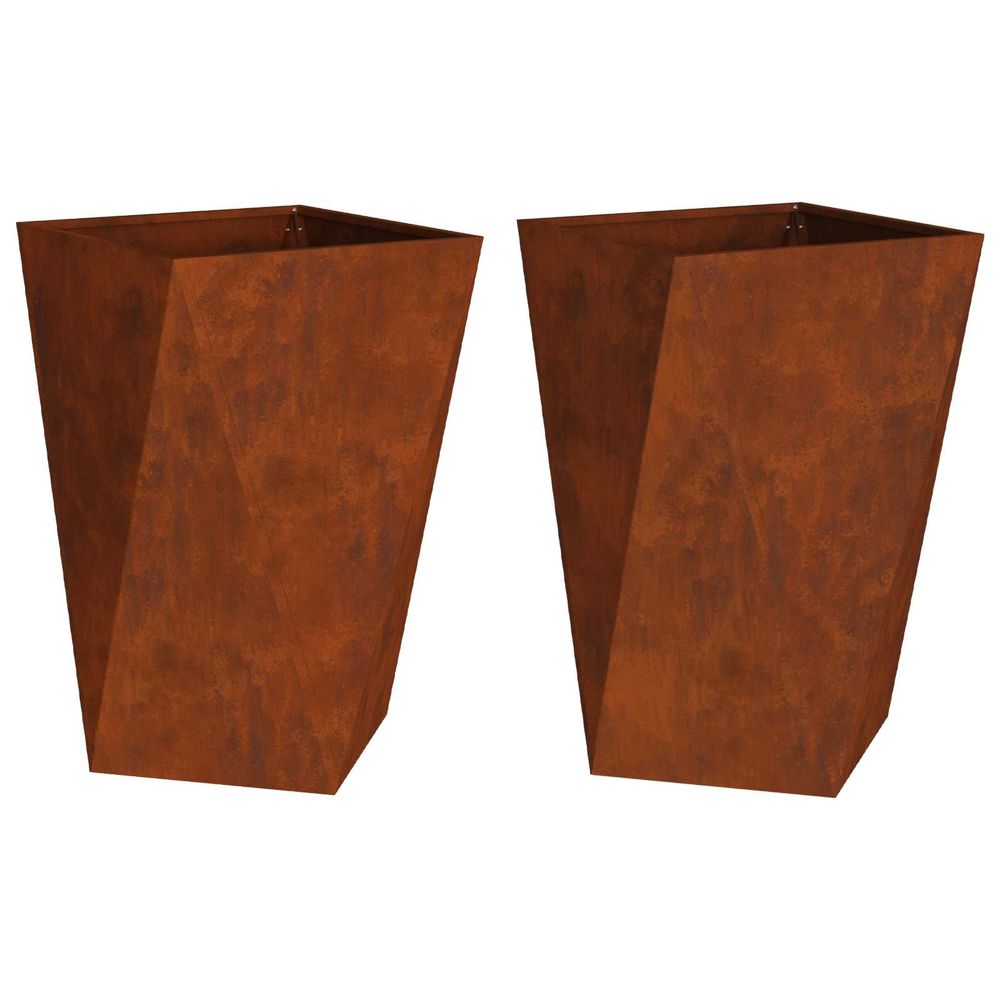 Jardinière d'extérieur 2 pc rouillé 50 x 50 x 75 cm acier patiné