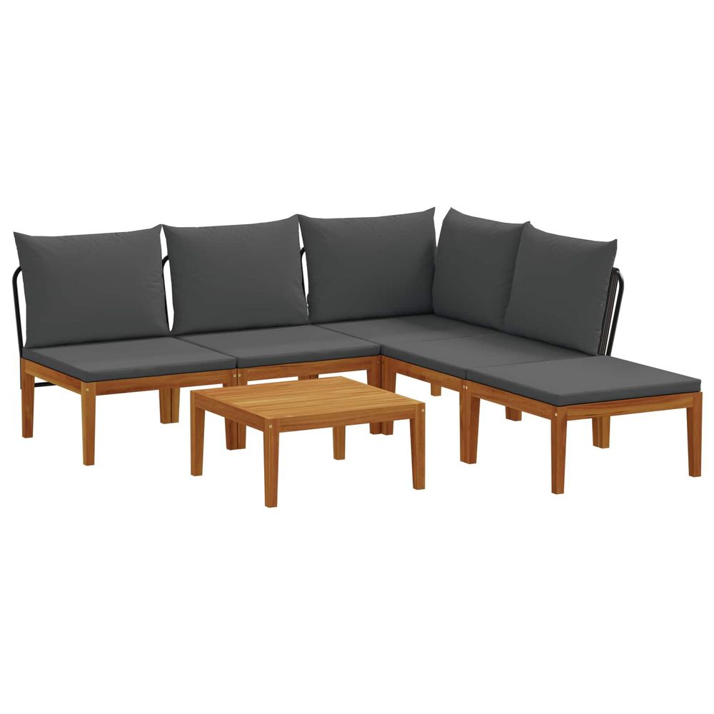 6 pc bois d'acacia massif et corde naturel
