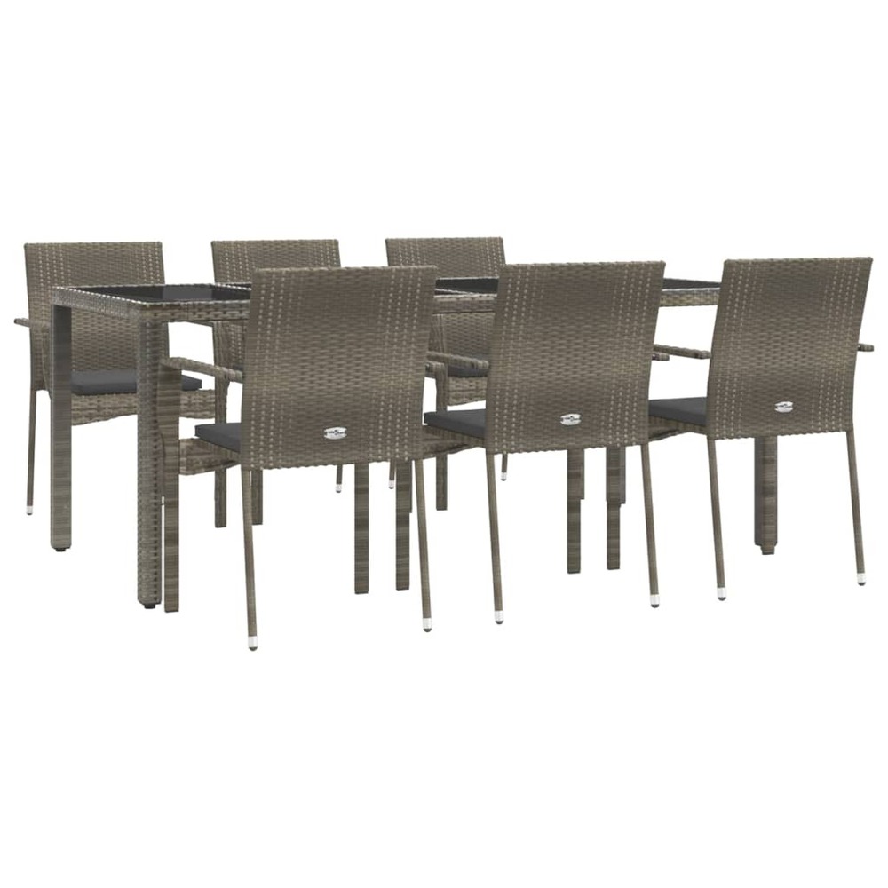 Mobilier à dîner de jardin et coussins 7 pièces gris rotin