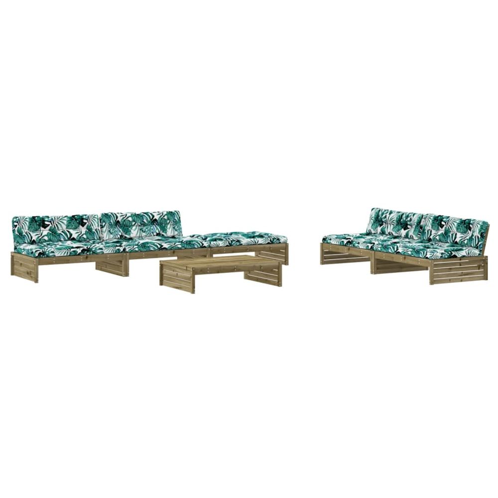 Salon de jardin 6 pcs avec coussins bois de pin imprégné
