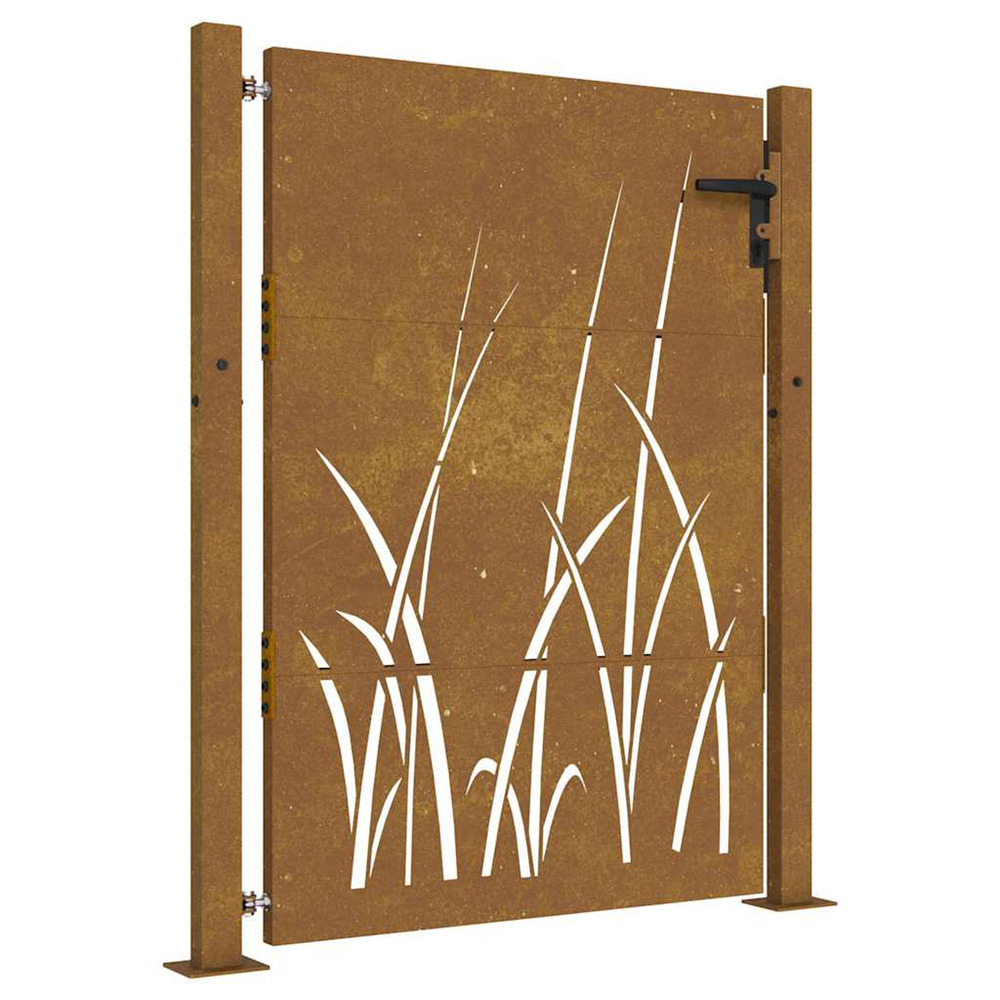 Portail de jardin 100x125 cm en acier corten avec motif gazon