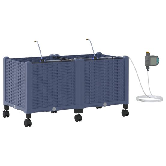 Porte-plante de jardin avec irrigation et roues 2 pc gris pp