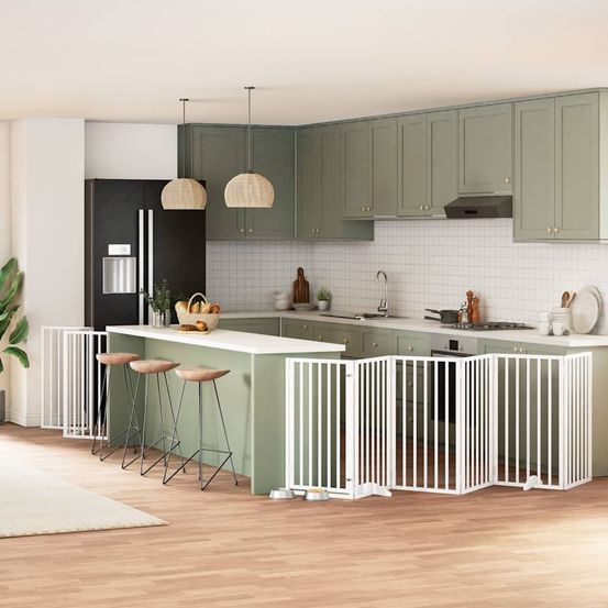 Barrière sécurité chien bois pliable modulable 9 panneaux 450x90cm blanc