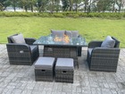 Rotin outdoor garden furniture gas firepit table set chauffage à gaz love seat canapé 2 places chaise