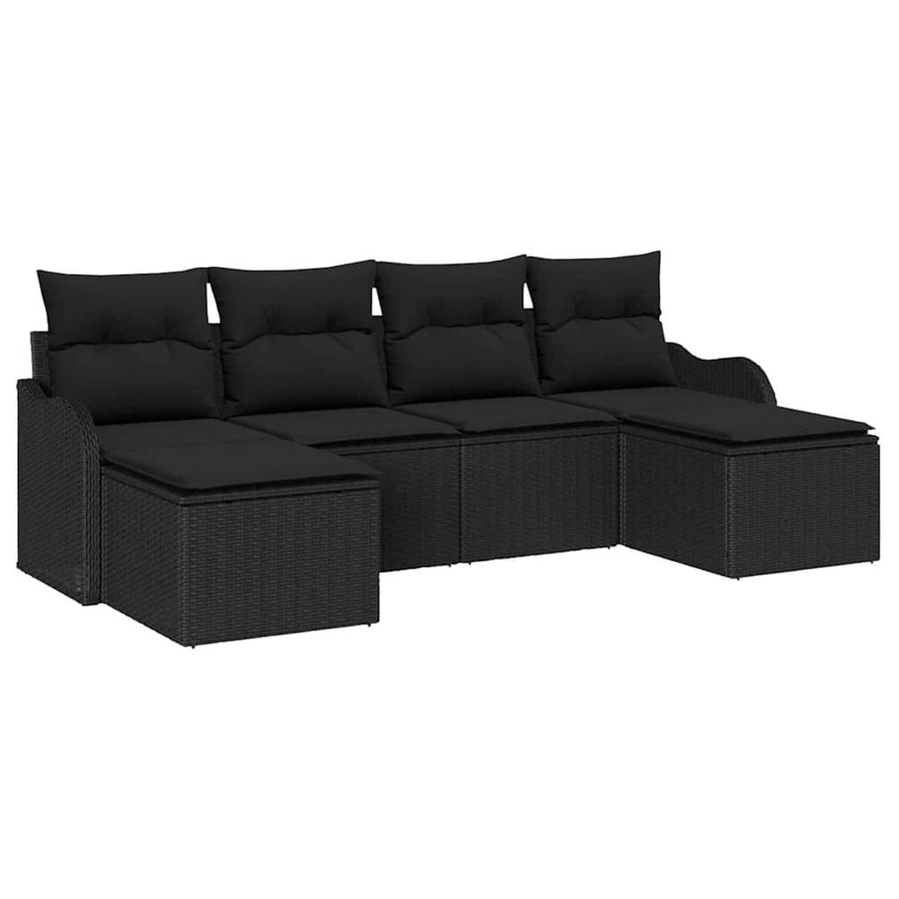 Ensemble de canapé de jardin 6 pc noir polyrotin
