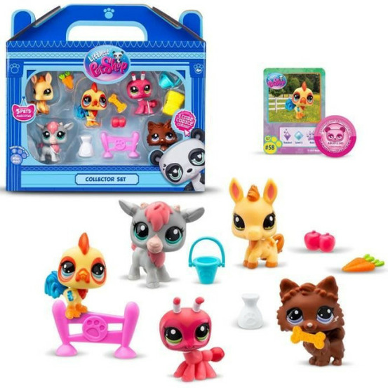 Bandai - littlest pet shop - collector set theme de la ferme - 5 animaux et accessoires - bf00510