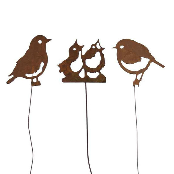 Ensemble 3 tuteurs oiseaux fer 15x97cm