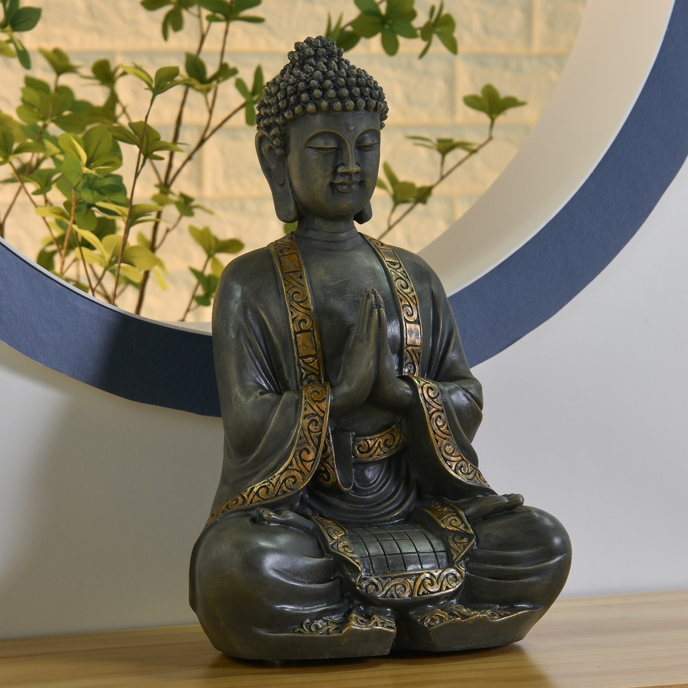 Statue de chat bouddha Zen et heureux en meditation, idéale pour la décoration  intérieure et extérieure maison et jardin Magnifique cadeau figurine design  moderne en resine,Supoerma, (18cm x 12cm x 8c 