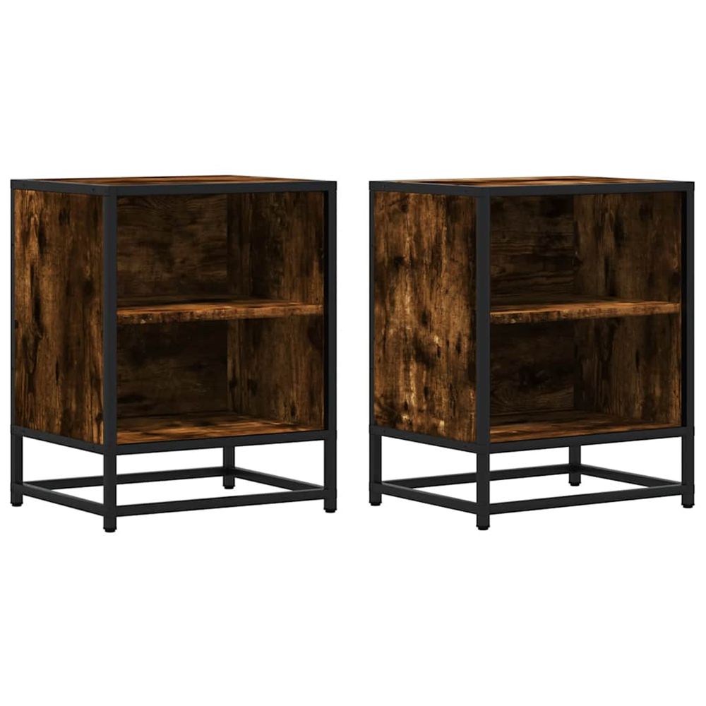 Tables de chevet 2 pcs chêne fumé bois d'ingénierie et métal