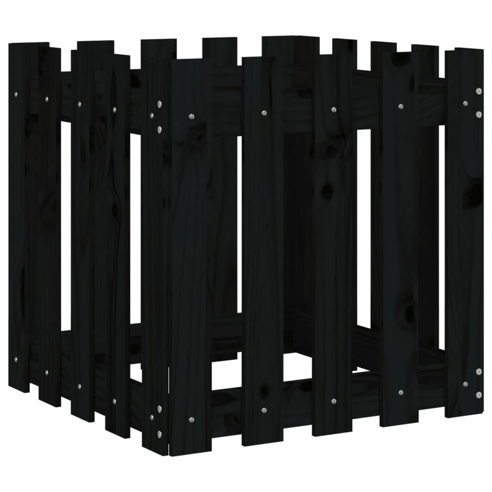 Jardinière avec design de clôture noir 50x50x50 cm pin massif