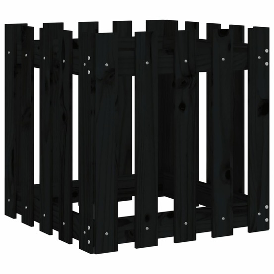 Jardinière avec design de clôture noir 50x50x50 cm pin massif