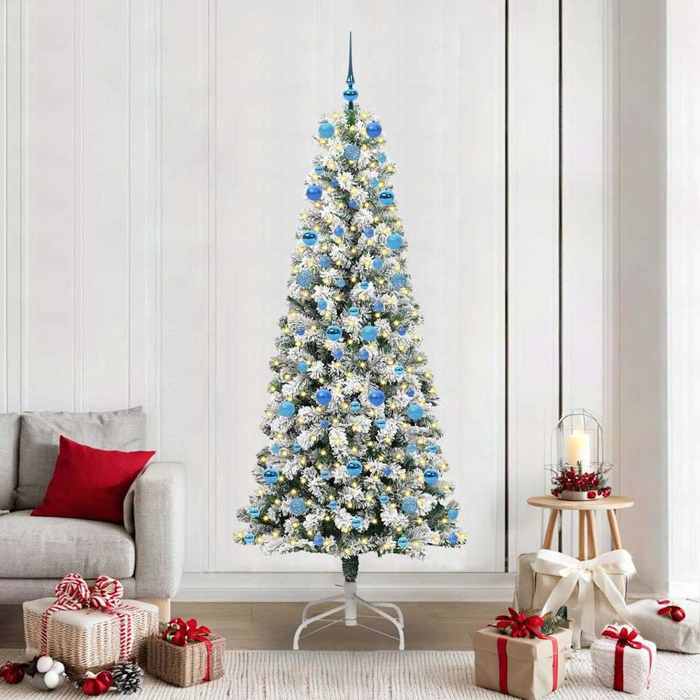 Sapin artificiel haut de 210 cm, pack complet avec lumières led et décorations de noël