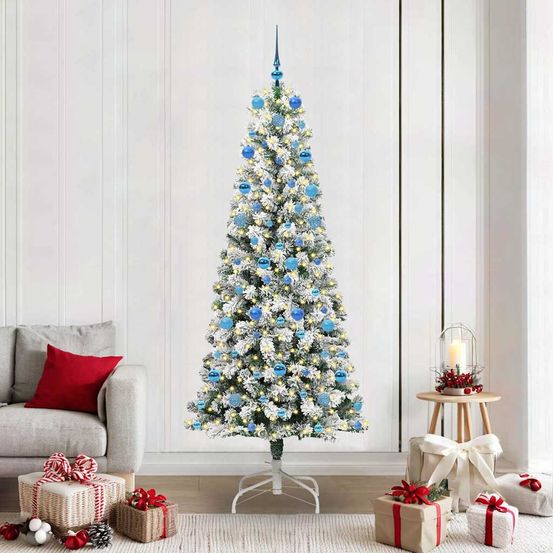 Sapin artificiel haut de 210 cm, pack complet avec lumières led et décorations de noël