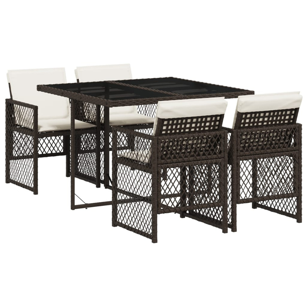 Ensemble à manger de jardin 5 pcs et coussins marron poly rotin