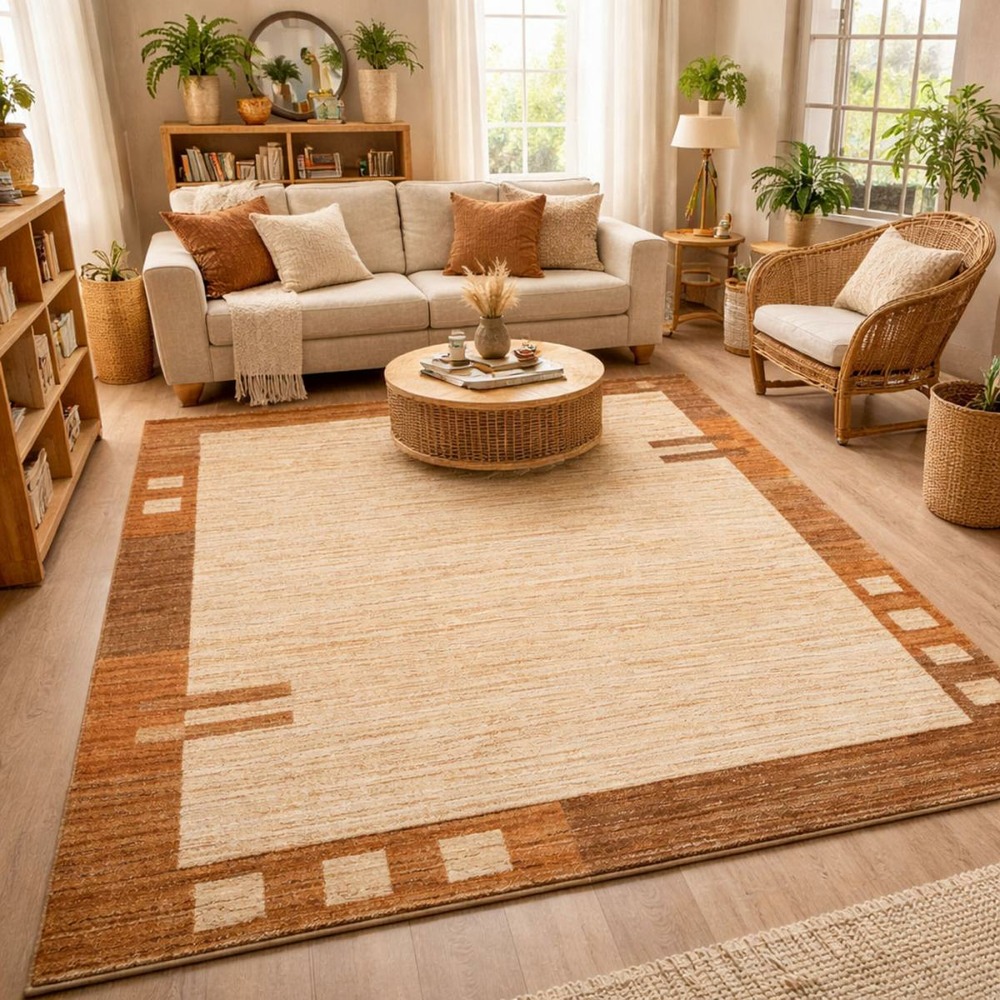 Tapis salon 120x180 tissé beige rectangle motif simple chobay 1