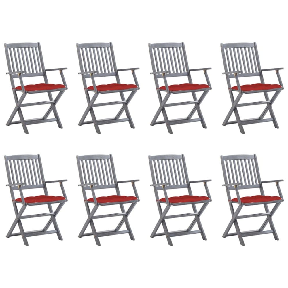 Chaises pliantes 8 pièces avec coussins en bois d'acacia massif