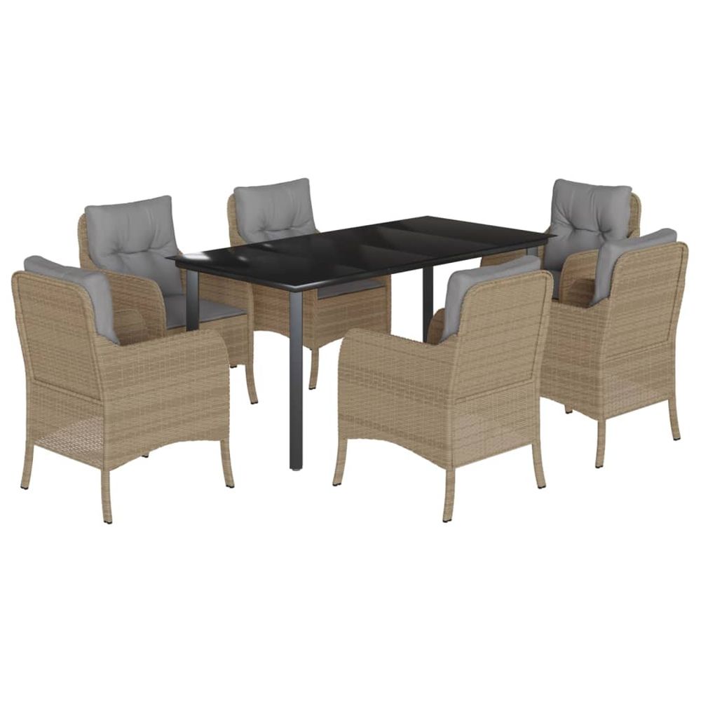 Ensemble à manger de jardin et coussins 7 pcs beige poly rotin