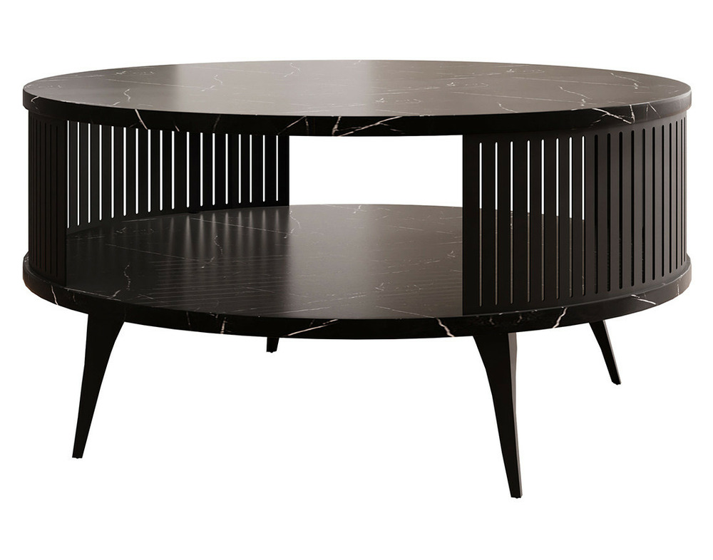 Forini - table basse ronde - effet marbre noir - 1 niche - 75 cm