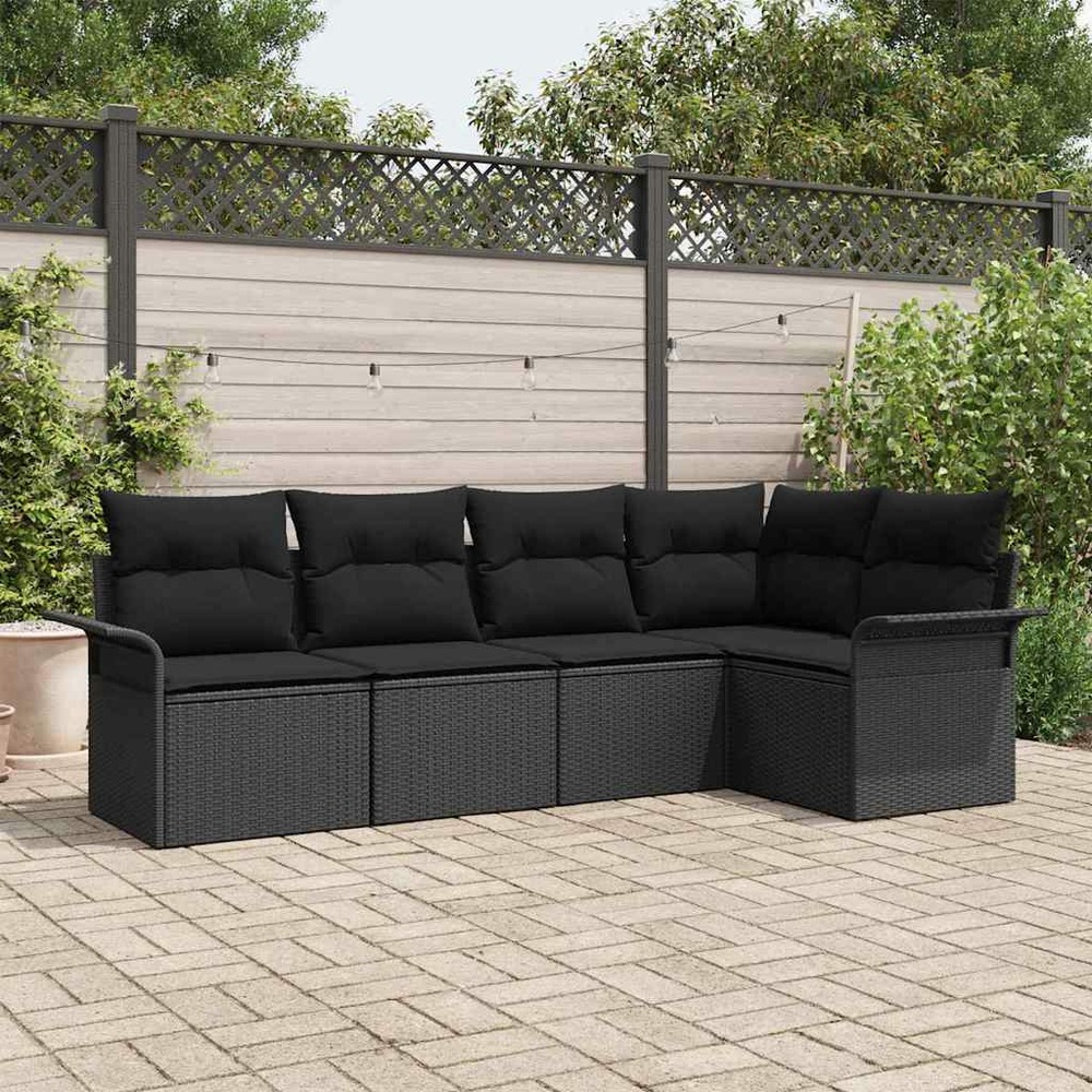 Ensemble de canapé de jardin avec stockage 5 pcs noir polyrotin