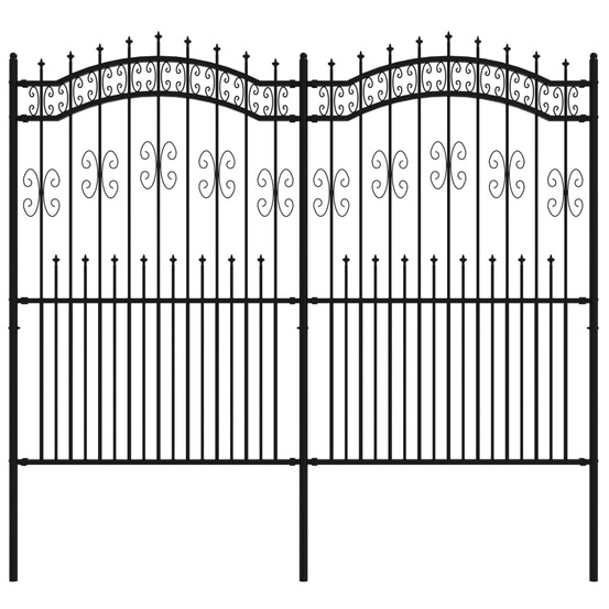 Clôture de jardin avec dessus en forme de lance, noire, 240 x 175 cm, acier thermolaqué